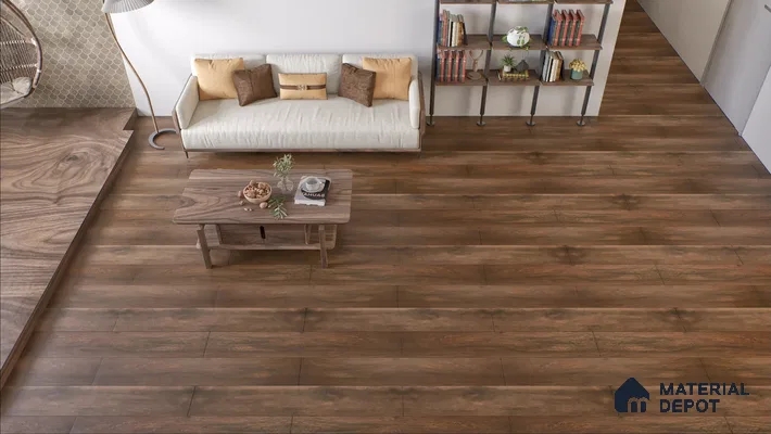 Contemporary Living Room with Rustic Wooden Flooring | Material Depot