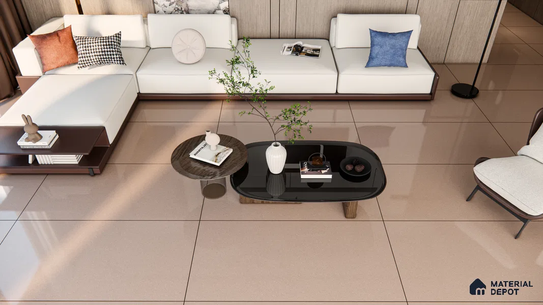Terrazzo Floor & Wall Tile TL 06140 C S&P Mocha Polish 4 ft x 2 ft Vitrified Glossy Finish - 9 mm | Ideal For Living Room, Bedroom, Bathroom, Kitchen