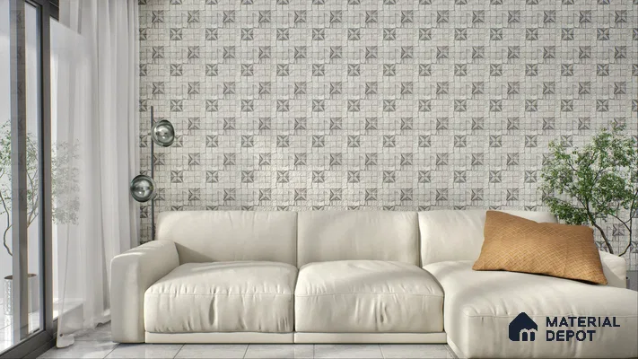 Contemporary Living Room with Subtle Mosaic Accent Stone Wall Cladding | Material Depot