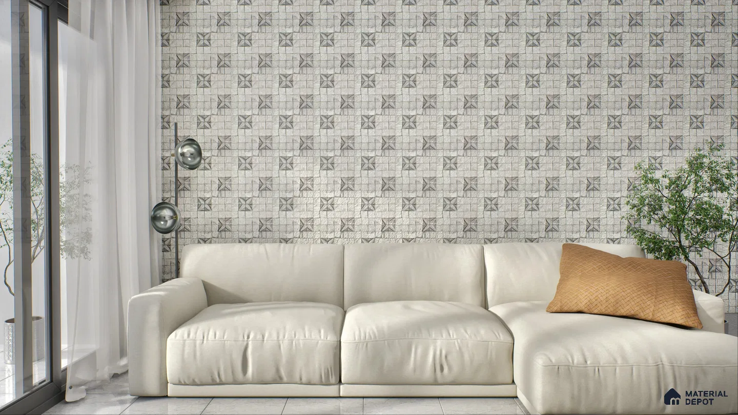 Contemporary Living Room with Subtle Mosaic Accent Stone Wall Cladding | Material Depot