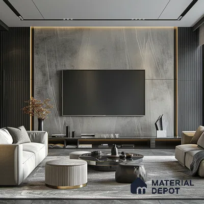 Contemporary TV Unit with Textured Wall and Sleek TV Console | Material Depot