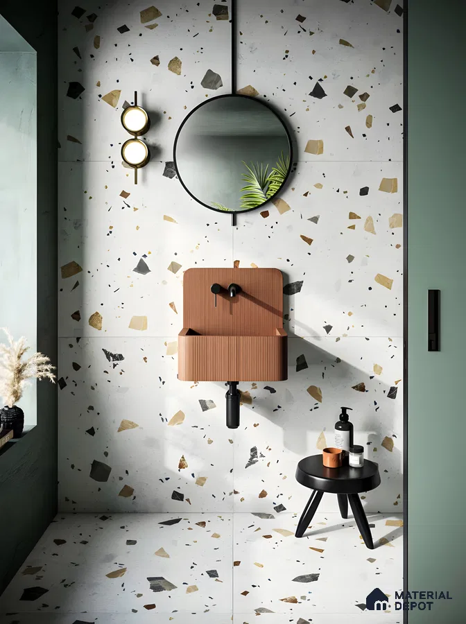 Contemporary Minimalist Bathroom with Terra Cotta and Speckled Terrazzo Harmony | Material Depot