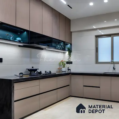Contemporary Modular Kitchen Design With Built-In Appliances | Material Depot