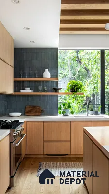 Contemporary Natural Wood Kitchen with Forest Views | Material Depot