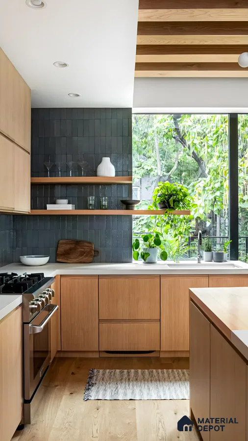 Contemporary Natural Wood Kitchen with Forest Views | Material Depot