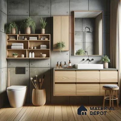 Contemporary Nordic Bathroom: Harmonious Blend of Concrete and Wood | Material Depot
