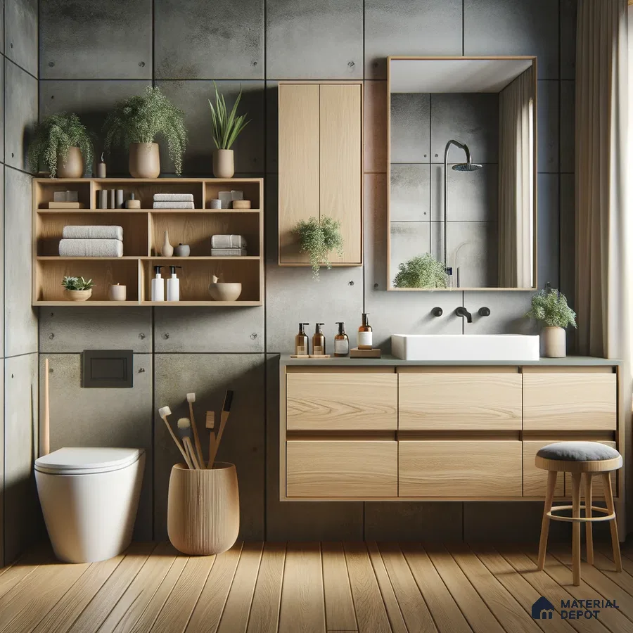 Contemporary Nordic Bathroom: Harmonious Blend of Concrete and Wood | Material Depot