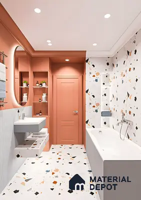 Contemporary Terracotta-Themed Bathroom with Terrazzo Tiles | Material Depot