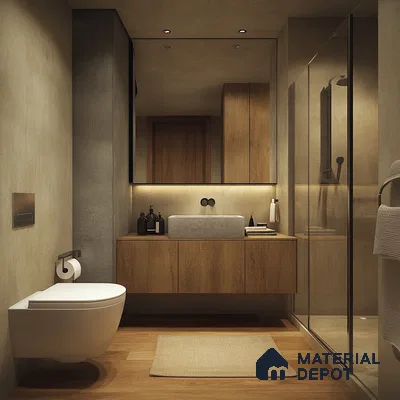 Contemporary Wooden Bathroom with Streamlined Design and Neutral Palette | Material Depot