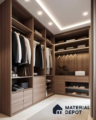 Contemporary Wooden Walk-in Closet | Material Depot