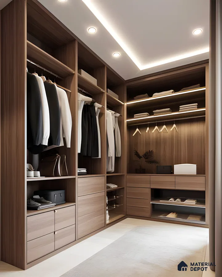 Contemporary Wooden Walk-in Closet | Material Depot