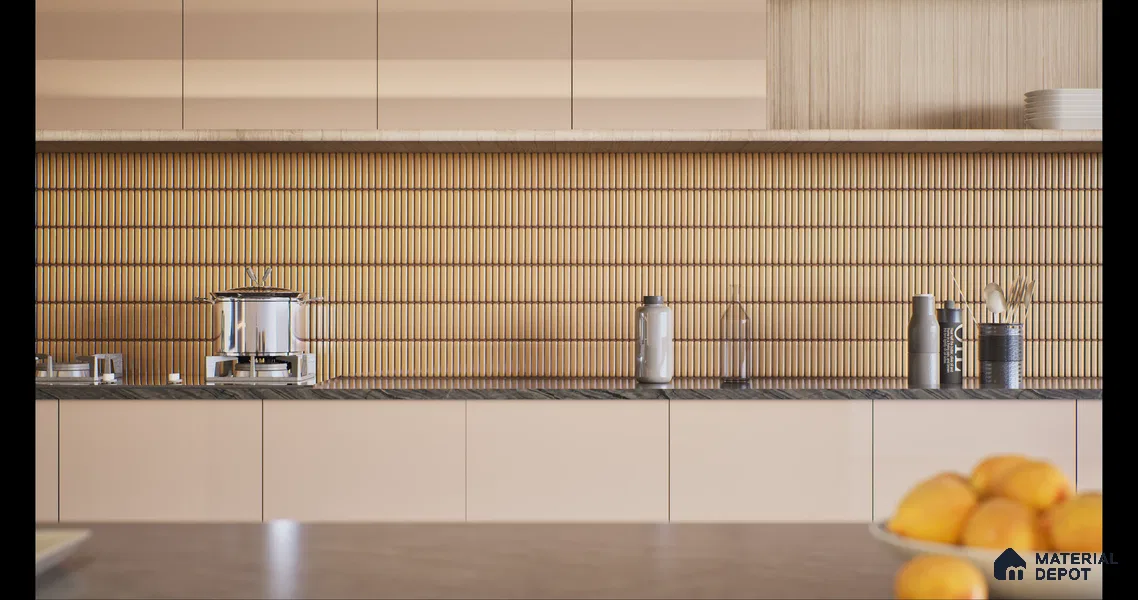 Faux Subway Wall Tile TL 04691 D Vertiline Kitkat Solara Charlotte Beige 2 ft x 1 ft Ceramic Glossy Finish - 9 mm | Suitable For Kitchen, Bathroom Walls and Backsplashes | Please Expect a Slight Variation of Pattern
