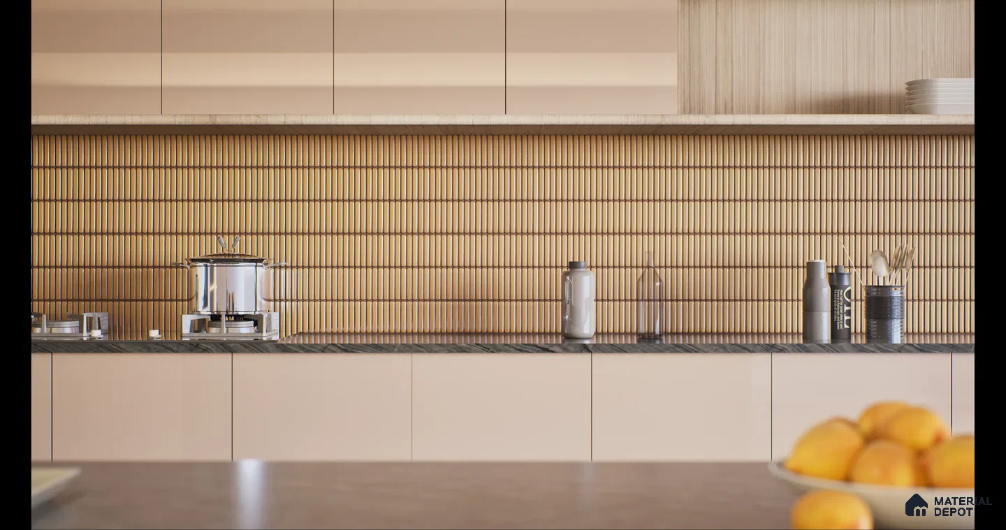Contemporary Yellow and Beige Kitchen Backsplash | Material Depot