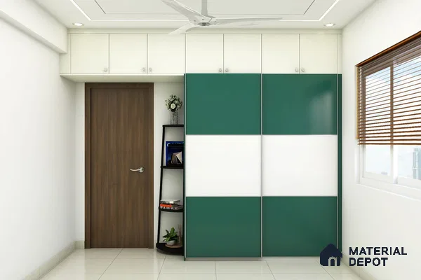 Green and white spacious wardrobe