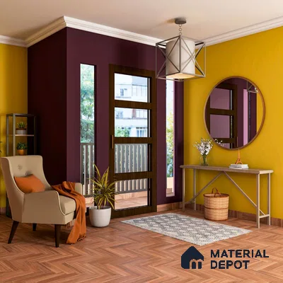 Vibrant, contemporary foyer with colorful interiors