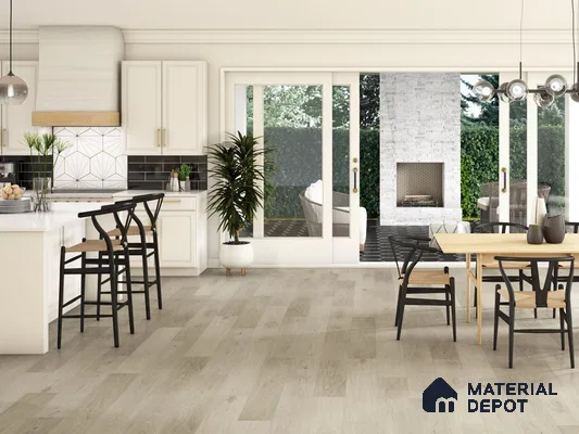 Kitchen and dining area with white laminates