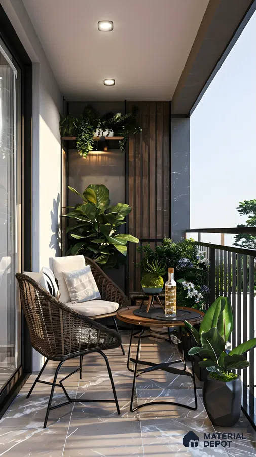Cozy Balcony Oasis with Contemporary Decor | Material Depot