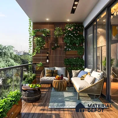 Cozy Balcony with Vertical Garden and Wooden Accents | Material Depot