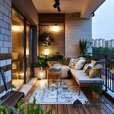 Cozy Balcony with Wooden Decking and City Views | Material Depot