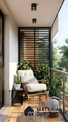 Cozy Balcony with Wooden Decking and Greenery | Material Depot
