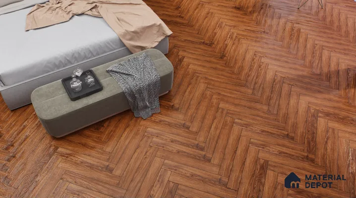 HDF Laminate Wood Floor Embossed Finish Herringbone LF 00295 | 2 ft x 4 inch x 8 mm | AC4 Grade | Type A | Single Click Lock | U Groove | Suitable for Flooring, Living Room, Bedroom