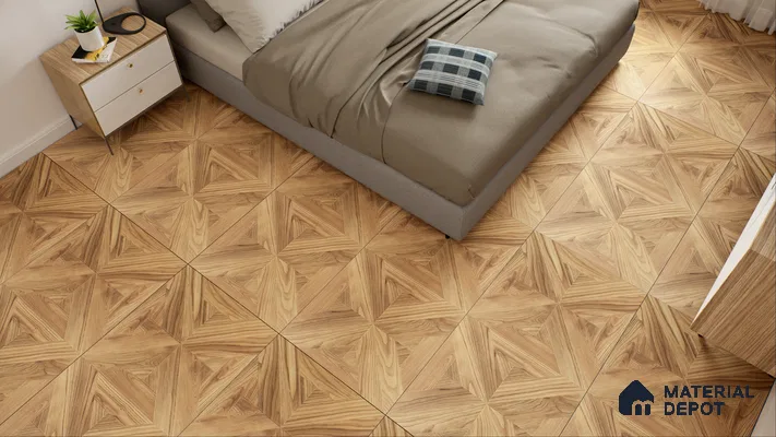 Cozy Bedroom with Light Parquet Wood Flooring | Material Depot