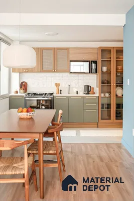 Cozy Dining and Kitchen Space with Green Accents | Material Depot