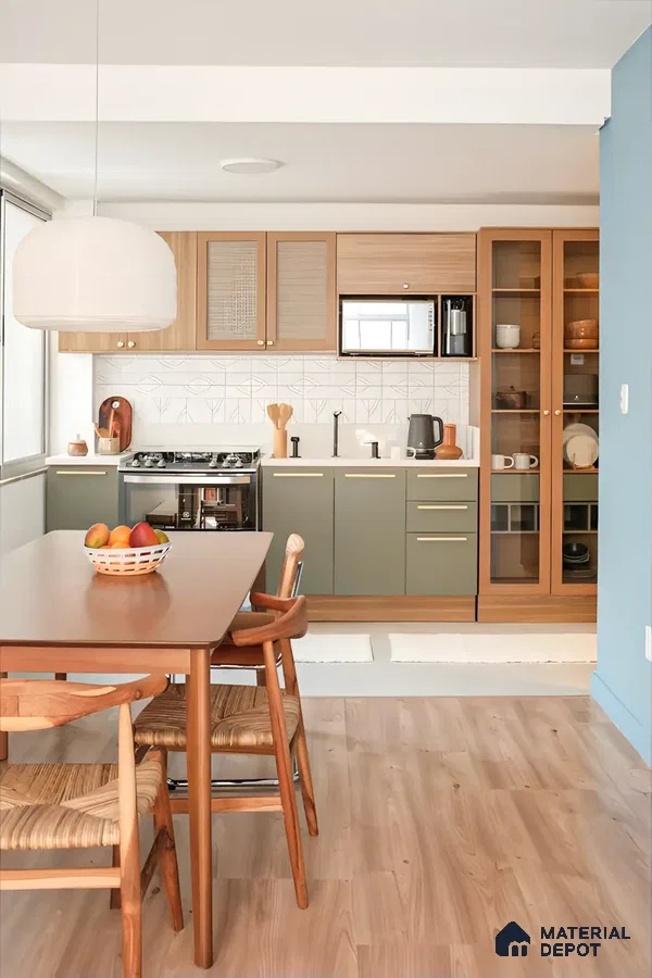 Cozy Dining and Kitchen Space with Green Accents | Material Depot