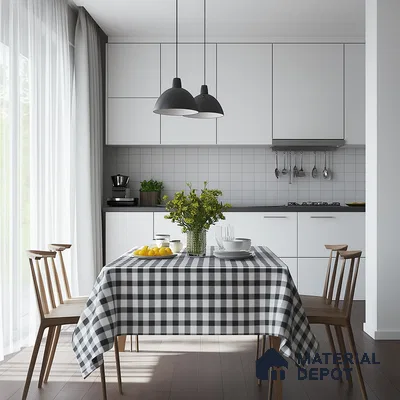 Cozy Kitchen Dining Area with Checkered Tablecloth and Natural Light | Material Depot