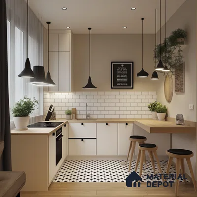 Cozy Kitchen with Subway Tiles and Light Wooden Countertops | Material Depot