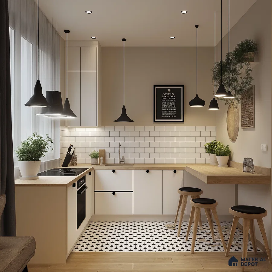 Cozy Kitchen with Subway Tiles and Light Wooden Countertops | Material Depot