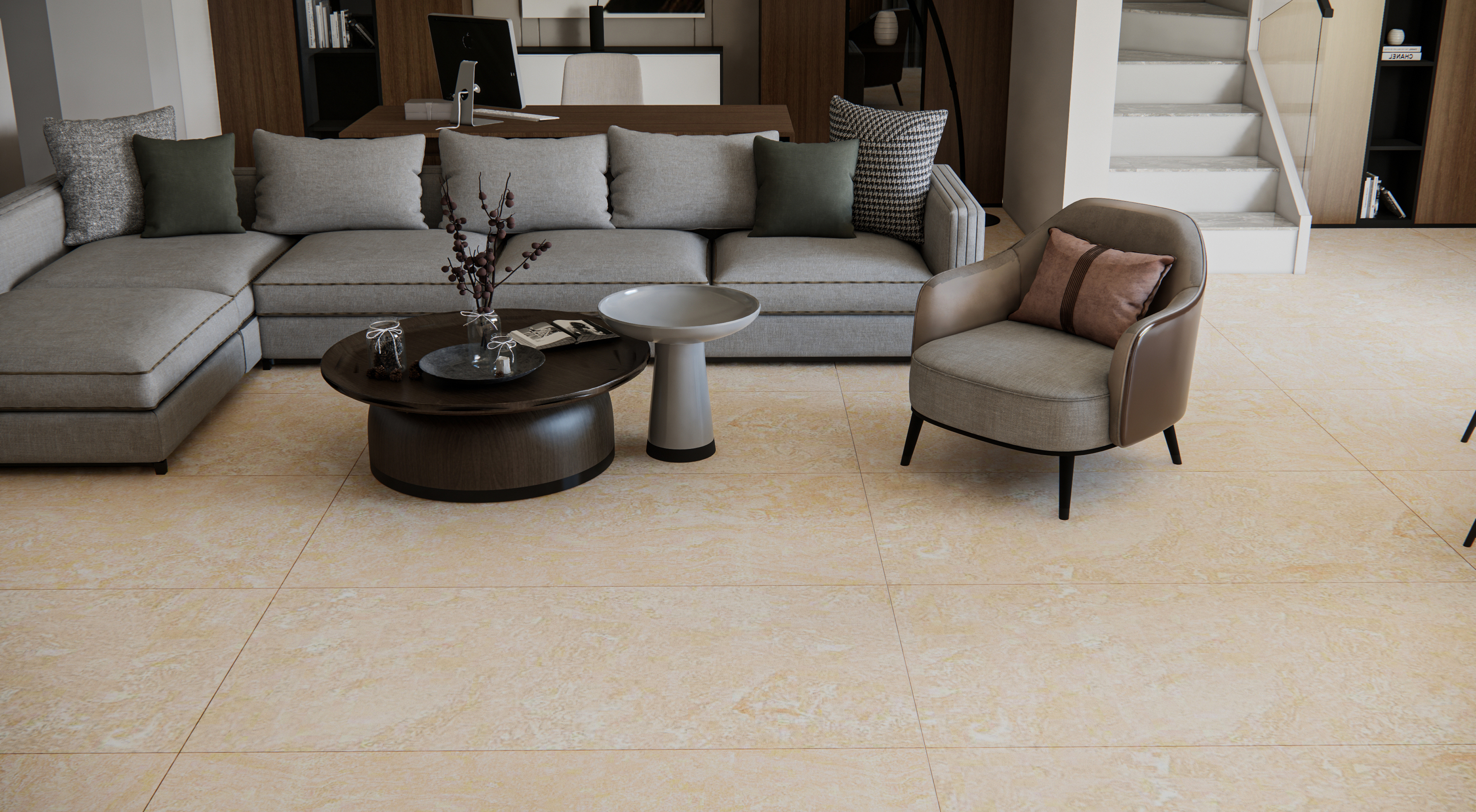 Marble Floor & Wall Tile TL 06123 Marmi Crema Plain 4 ft x 2 ft Vitrified Matte Finish - 9 mm | 4 Random Design | Suitable For Living Room, Bedroom, Bathroom, Kitchen