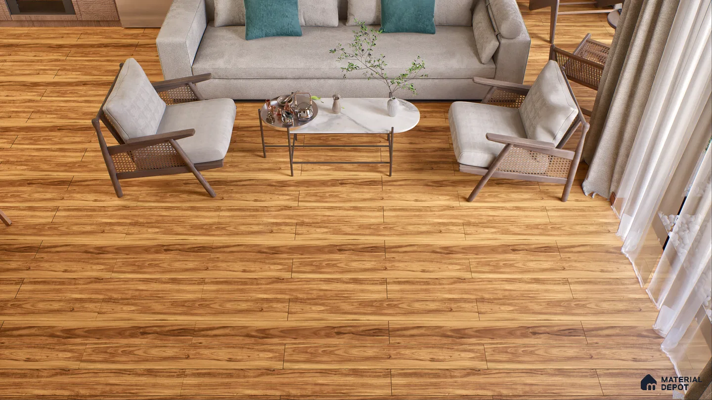Cozy Living Room with Golden Oak Wood-Look Flooring | Material Depot