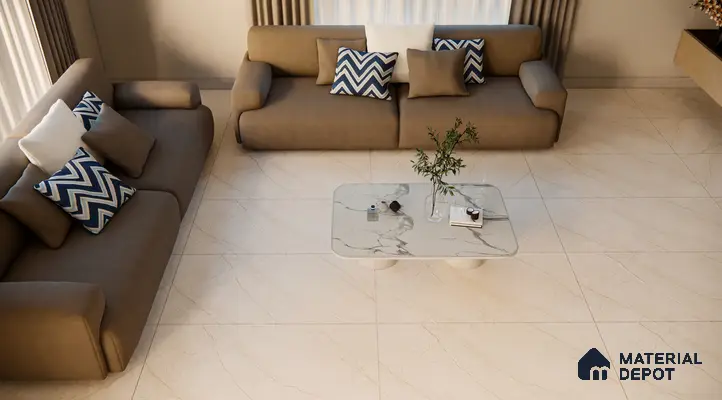 Cozy Living Room with Subtle Beige Marble Flooring | Material Depot