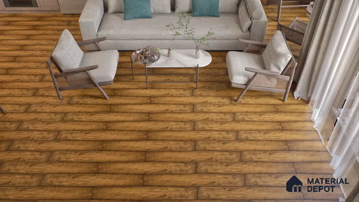 Cozy Living Room with Warm Wooden Flooring | Material Depot