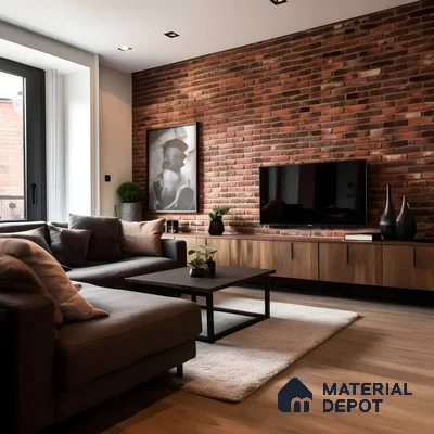 Cozy Modern Living Room with Exposed Brick Wall | Material Depot
