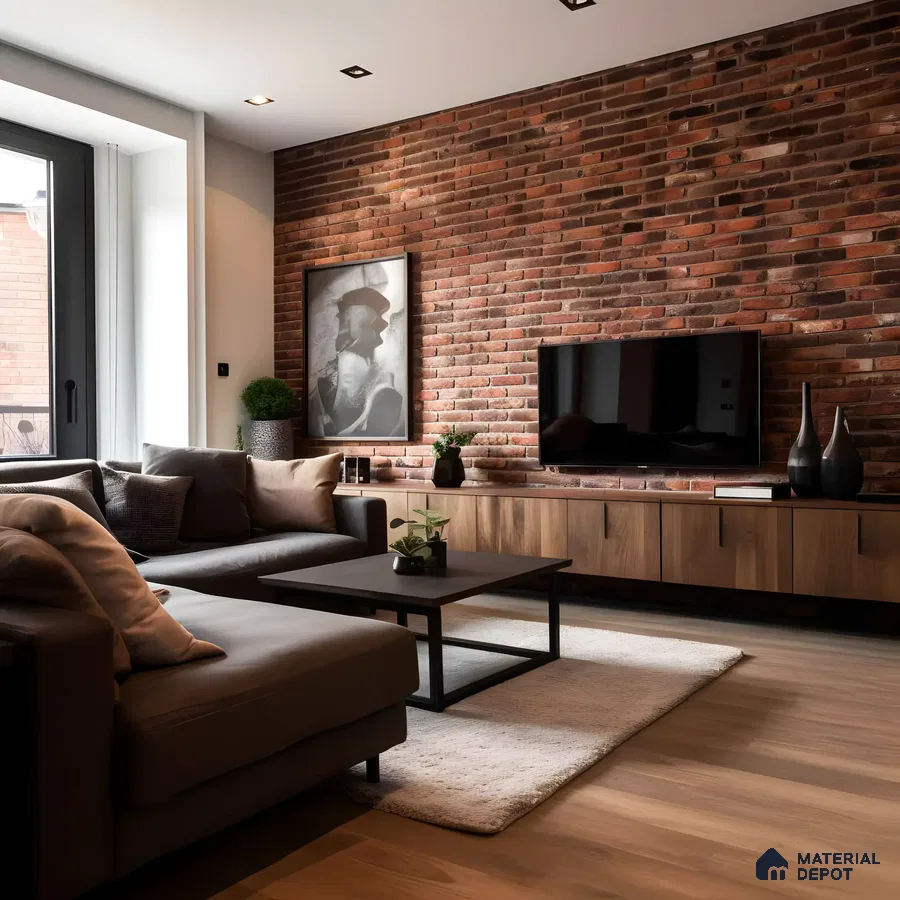 Cozy Modern Living Room with Exposed Brick Wall | Material Depot