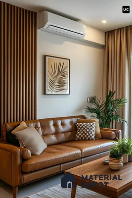 Cozy Modern Living Room with Warm Leather Accents | Material Depot