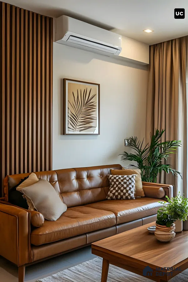 Cozy Modern Living Room with Warm Leather Accents | Material Depot