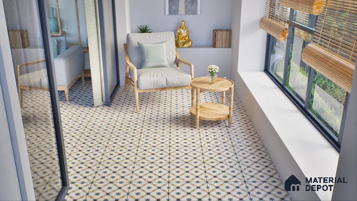 Cozy Sunroom with Patterned Tile Floor | Material Depot
