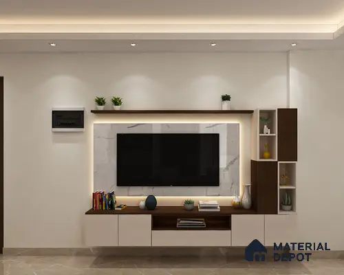 Modern TV Unit with Cream & Wooden Shutters.