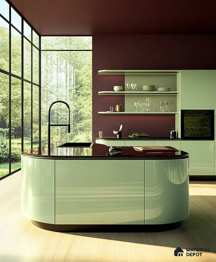 Curved Kitchen Design Overlooking Nature | Material Depot