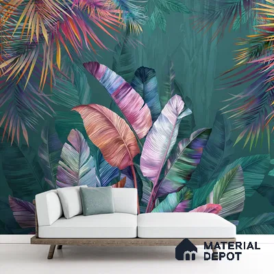 A close-up of a Tropical Theme Customised Wallpaper Design Indrani Series Soft Feel Tropical Design (Customised Size Wallpaper )available at Material Depot in Bangalore