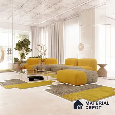 A fusion living room combining minimalist design with bohemian decor elements.
