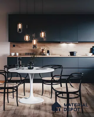 Dark and Moody Modern Kitchen with Warm Wood Accents | Material Depot