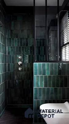 Dark Green Subway Tile Bathroom with Industrial Accents | Material Depot