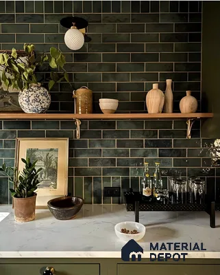 Dark Green Subway Tile Kitchen Backsplash | Material Depot