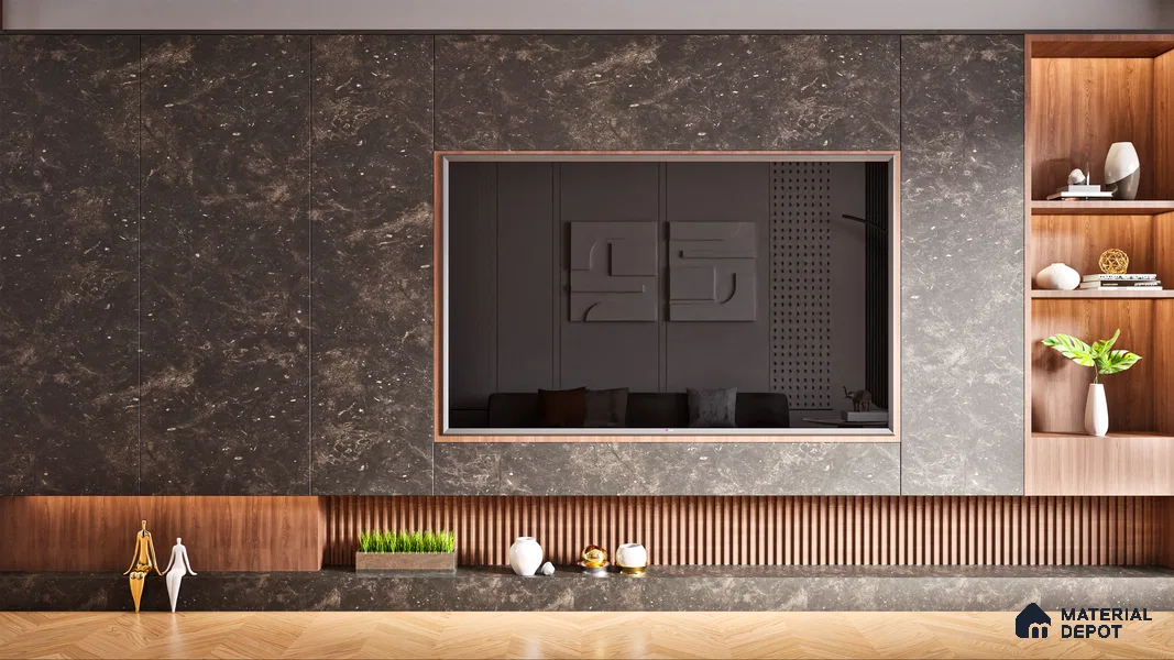 Black Marble Look LM 01296 8 ft x 4 ft Texture Finish Decorative Laminate - 1 mm | Suitable for TV Unit, Wardrobe, Kitchen Cabinets