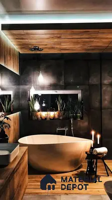 Dark Rustic Bathroom With Wooden Flooring | Material Depot