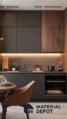 Dark Tone Kitchen with Wood Detailing and Modern Appliances | Material Depot